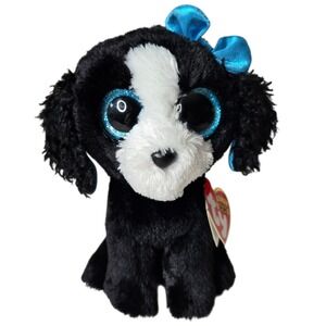Ty Beanie Boos Tracey Boston Terrier Puppy Plush 6" NWT Blue Glitter Eyes Dog